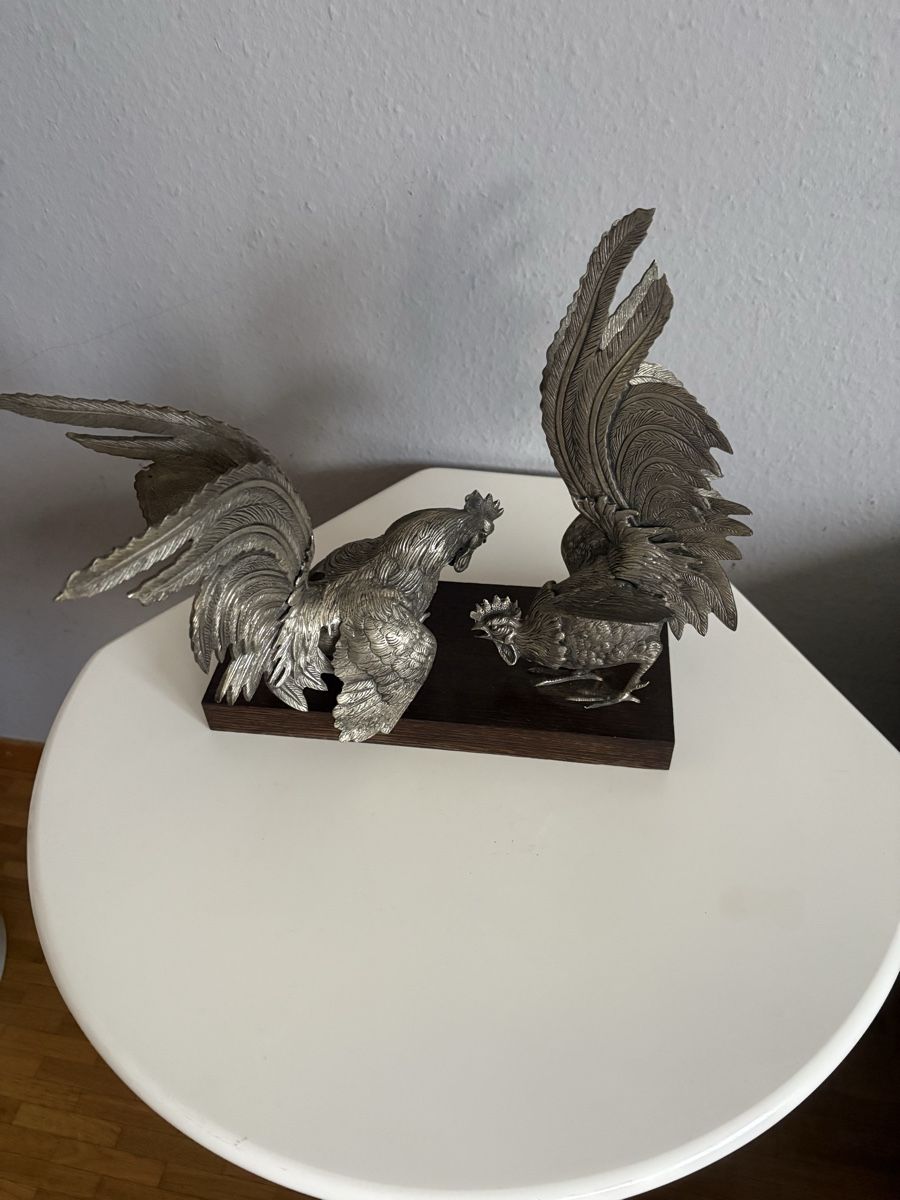 Statuette: Sublime combat de coqs bronze argenté – Usato da petit lancy venduto da FerreiraLuis