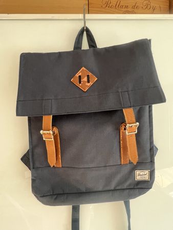 Schmaler Herschel Rucksack, graublau, Ideal für Laptop!