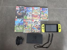 Nintendo Switch + 7 Spiele + Zubehör – Zelda, Pokémon, Mario