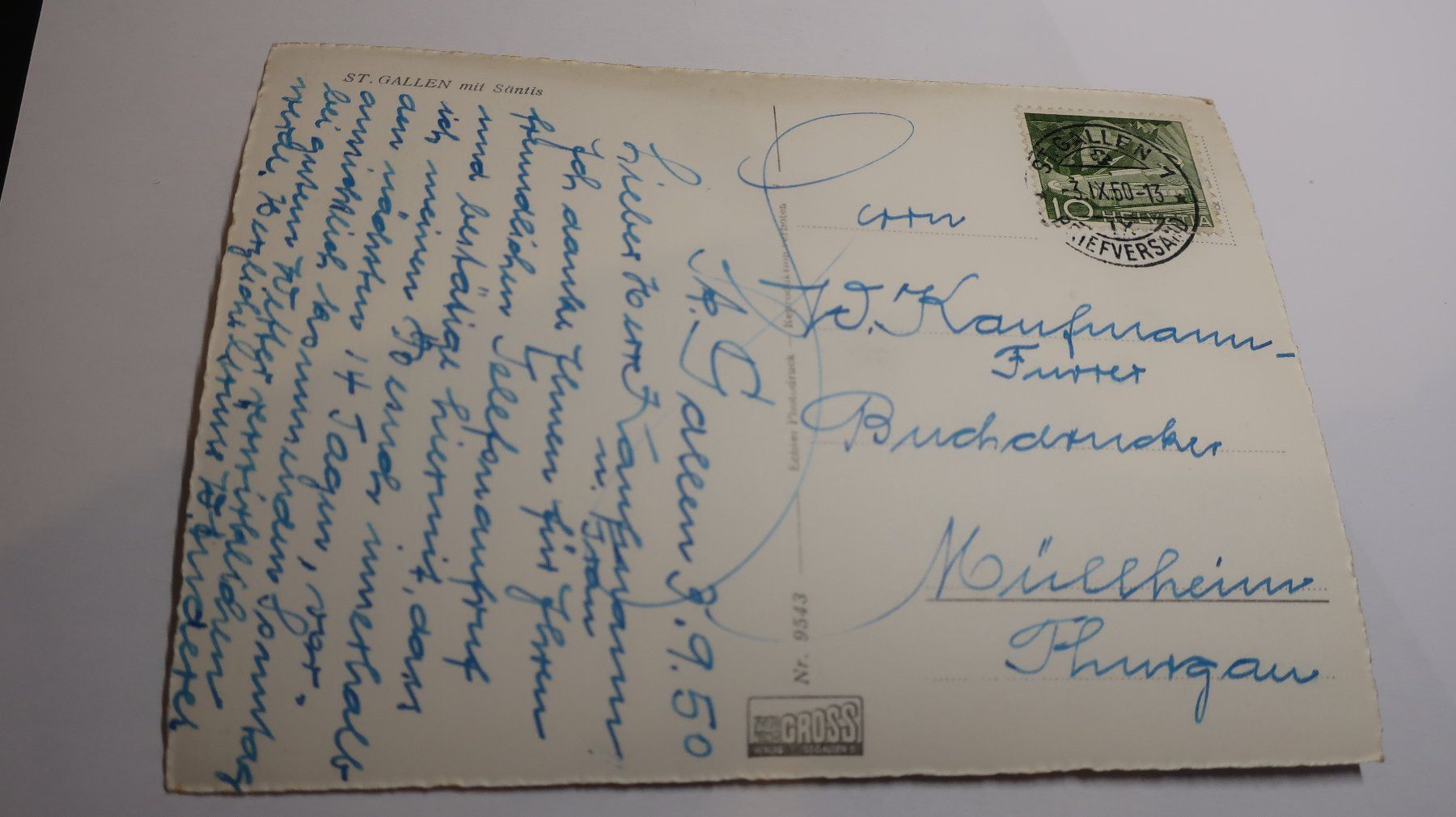 Cartoline postali: St. Gallen mit Säntis 1950 – Usato da Cormoret venduto da Pascalll2001 4