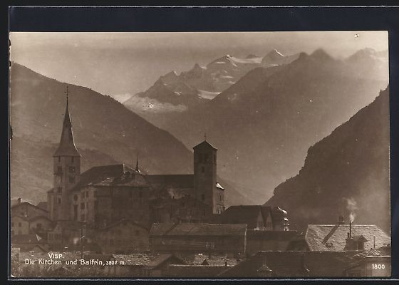 Cartoline postali: AK Visp, Kirchen und Balfrin, 1930 – Usato da Berlin venduto da bartko-reher