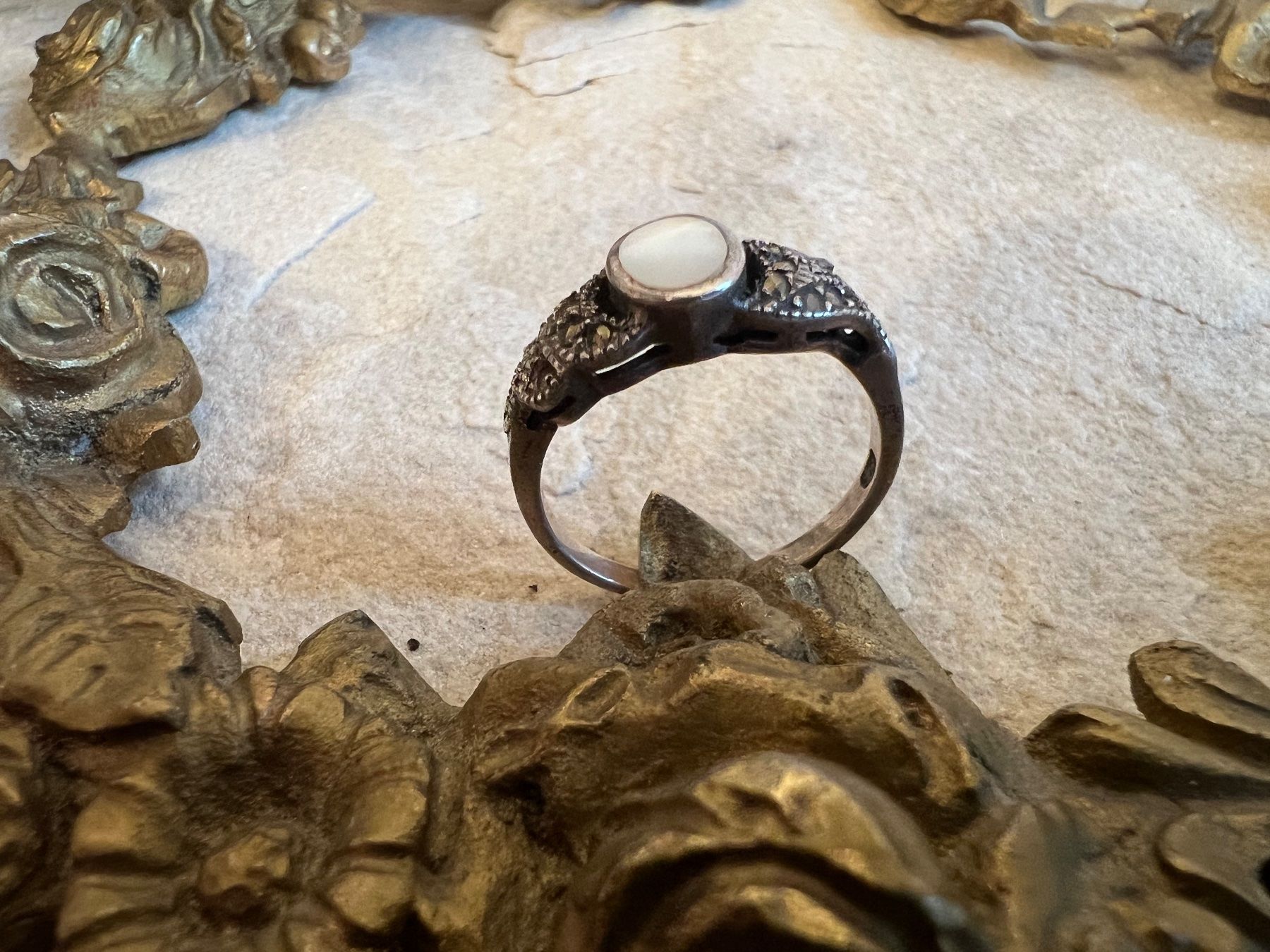 Ringe: Ring Silber Perlmutter Markasiten G 57,5 Vintage Jugendstil – Neu (gemäss Beschreibung) aus Bern von Jiffy 6