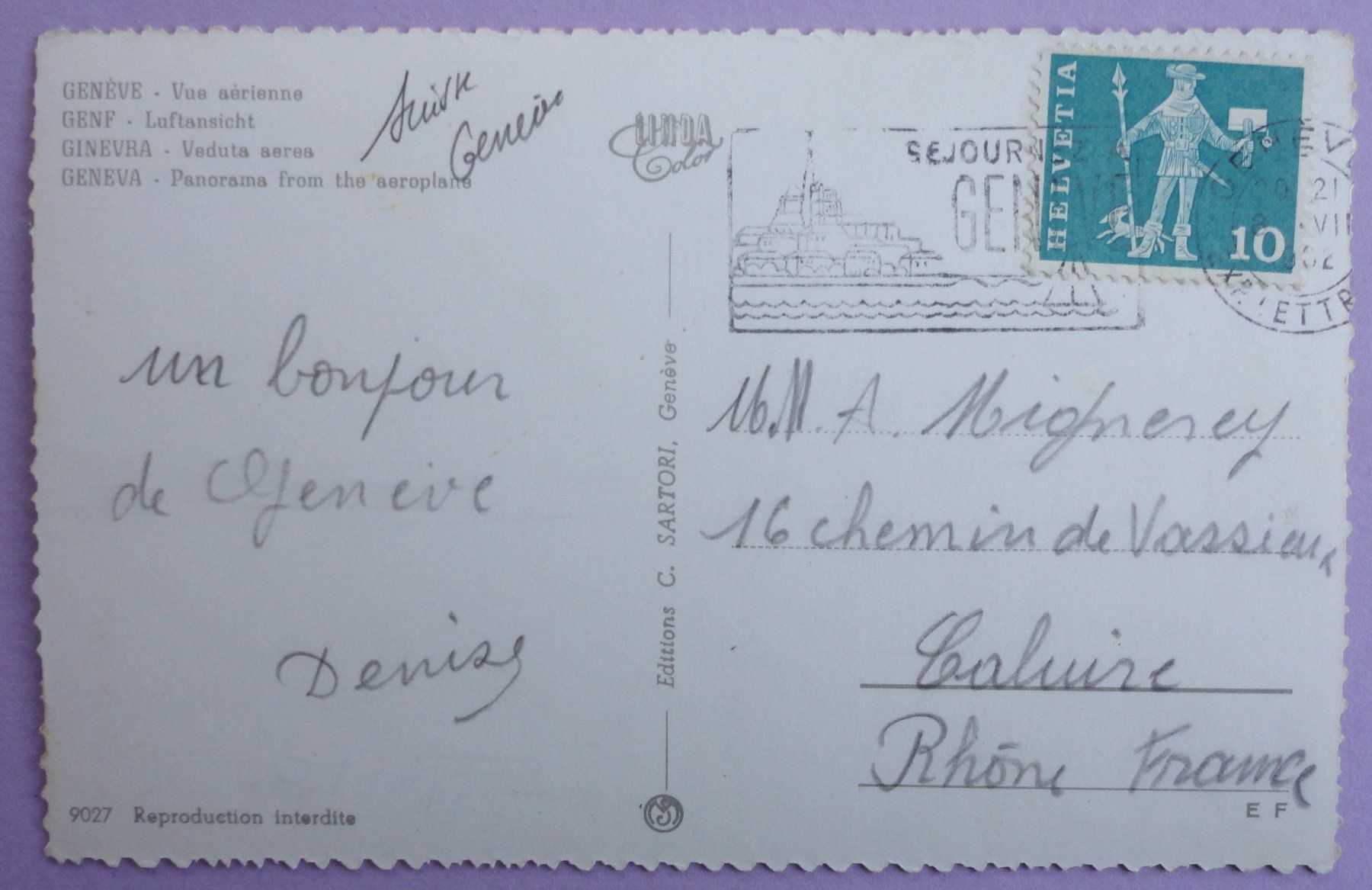 Cartoline postali: Genève - Vue aérienne – Usato da Fétigny venduto da Billy2miny 1