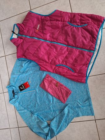 Sportset Sherpa Weste, Reusch Pullover pink blau gr L