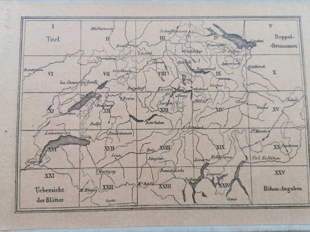 Antike Landkarte, (Dufourkarte), Blatt XV, Überdruck 1910 5