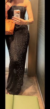 Abendkleid bodenlang schwarz Pailletten Grösse S neu