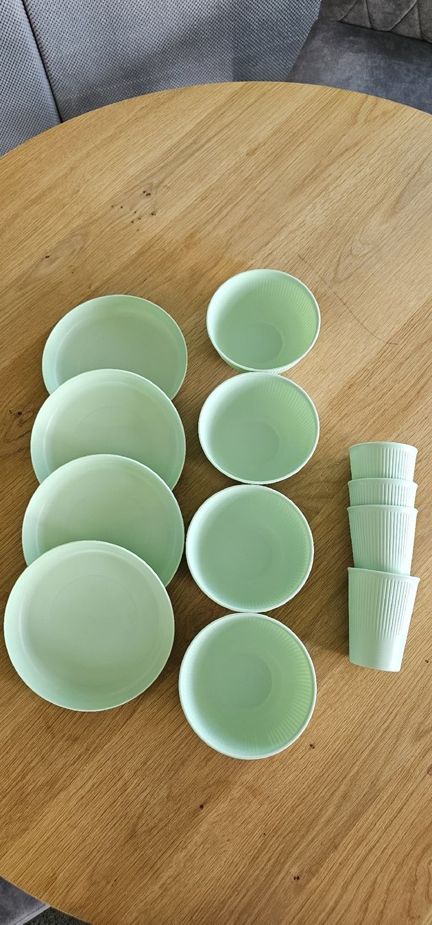 Set di piatti: Camping Set hellgruene Teller, Schalen und Becher – Nuovo e nell'imballaggio originale da Frauenfeld venduto da Sitterdorf1 1