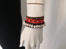 🤩BOHO-CHIC 3 ETHNO ARMBÄNDER MIT MUSCHELN & STICKEREI NEU