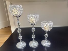3 Kerzenhalter silberfarben Kristalloptik 3er Set neuwertig