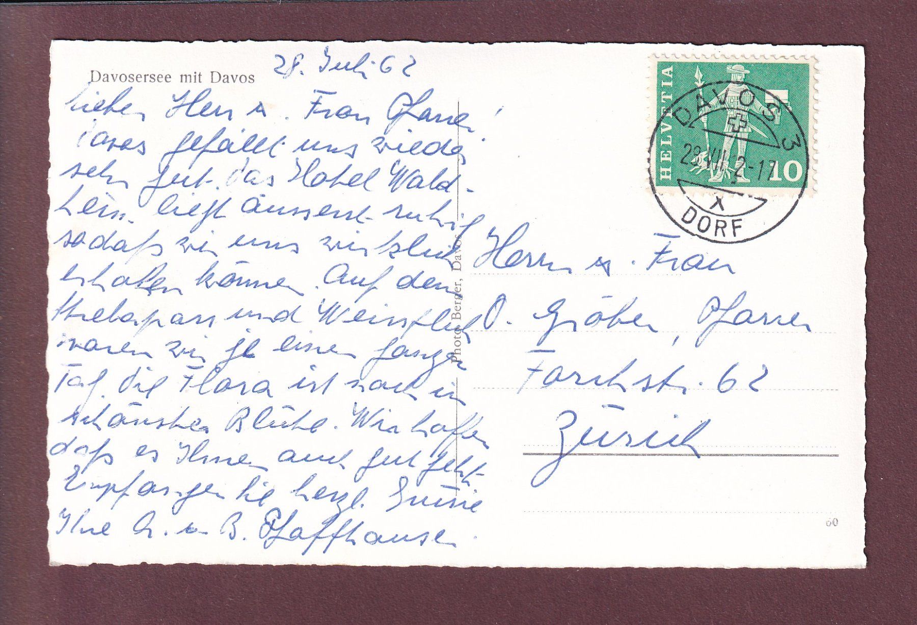 Cartoline postali: DAVOSER-SEE - 1962 – Usato da Pully venduto da nicecards 1