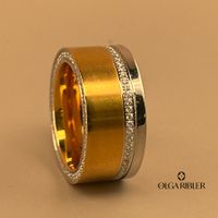 Edelstahl Ring mit Zirkonia Steinen, bicolor, Gr.58