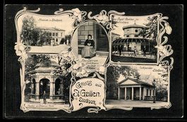 AK St. Gallen, Stadtpark, Vogel-Pavillion, Museum, Café-Pavi