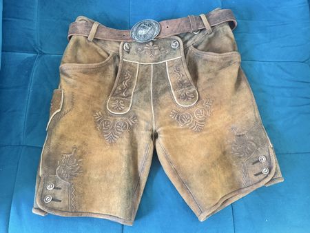 Lederhose Almsach braun Gr. 48 mit Trägern und Gürtel Gr. 95