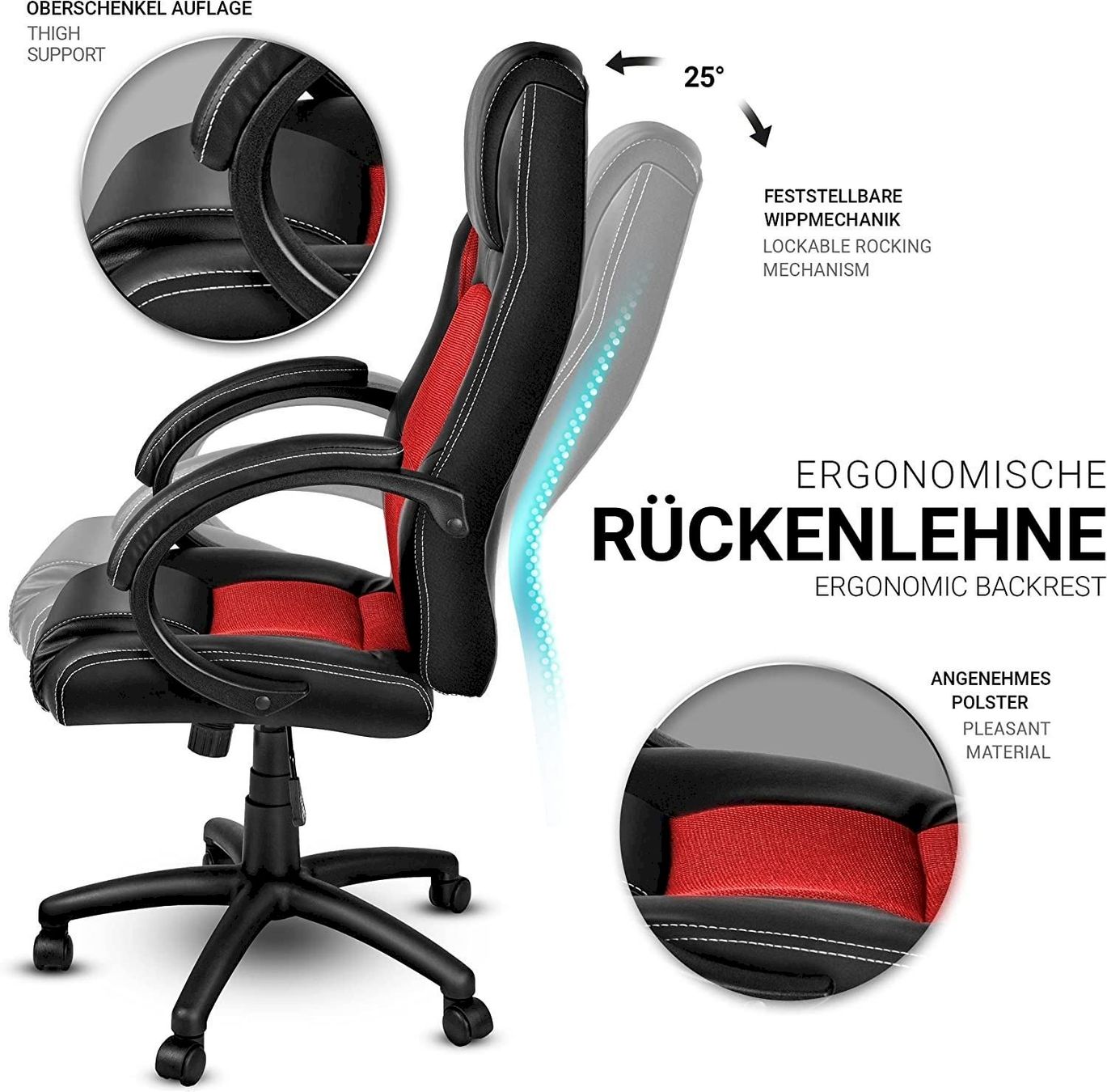 Sedie: TRESKO Racing Chefsessel schwarz/rot – Nuovo e nell'imballaggio originale da Bottighofen venduto da zaap 3