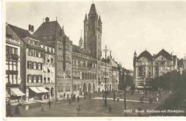 Basel - Rathaus mit Marktplatz + 1910