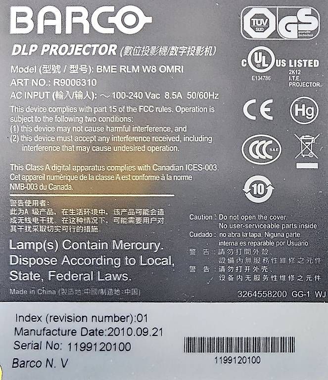 Proiettori: Barco RLM W-8 3 Chip DLP Projektor – Usato da Rüti ZH venduto da Philippek 4