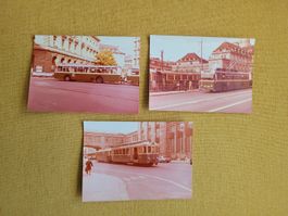 Drei alte Fotos von Tram und Gebaeuden St. Gallen c1975