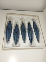 5 Glas Christbaumschmuck Zapfen blau, Vintage, Deko Set