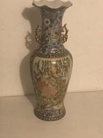 Vase Keramik bemalt mit Henkeln und Blumenmotiv Höhe 30cm