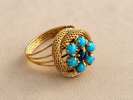Vintage Persian gold ring with real turqoise 14k 585