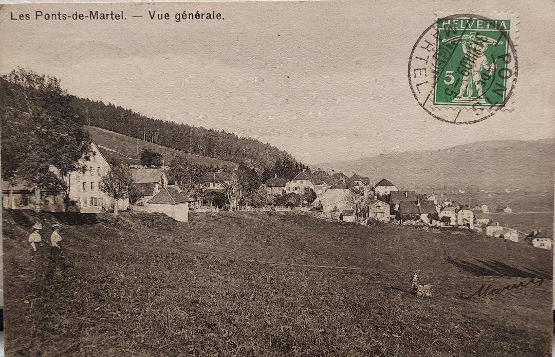 Cartoline postali: LES PONTS-DE-MARTEL - Vue générale - 1909 – Usato da Delémont venduto da Domdom1