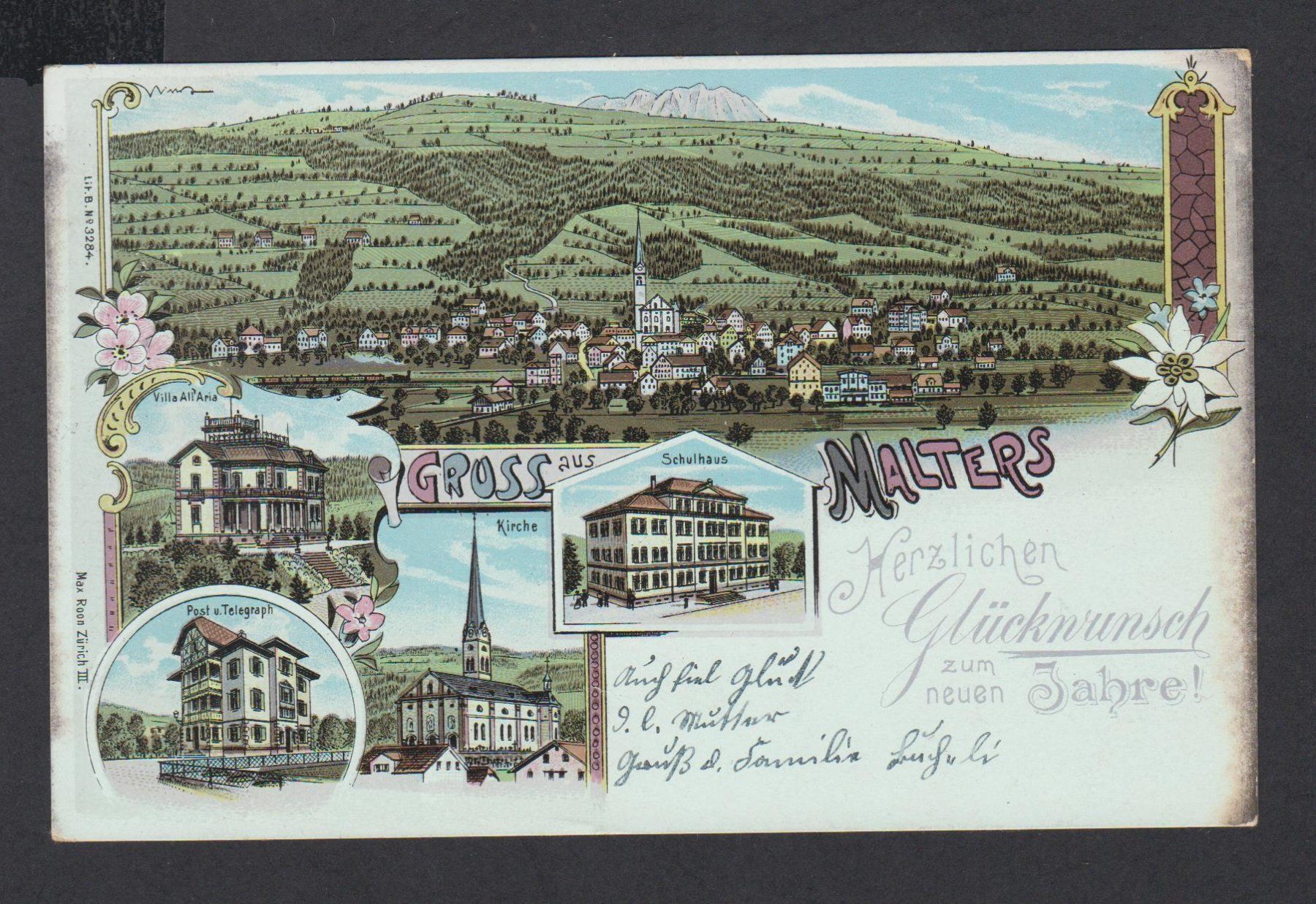 Cartoline postali: Malters   -   alte Litho-Ansichtskarte von 1911 – Usato da Vitznau venduto da Ropaku