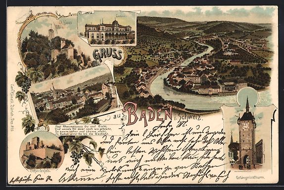 Cartoline postali: Litho Baden, Casino, Schloss Stein, Scha – Usato da Berlin venduto da bartko-reher