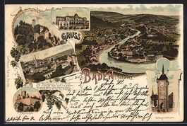 Litho Baden, Casino, Schloss Stein, Scha