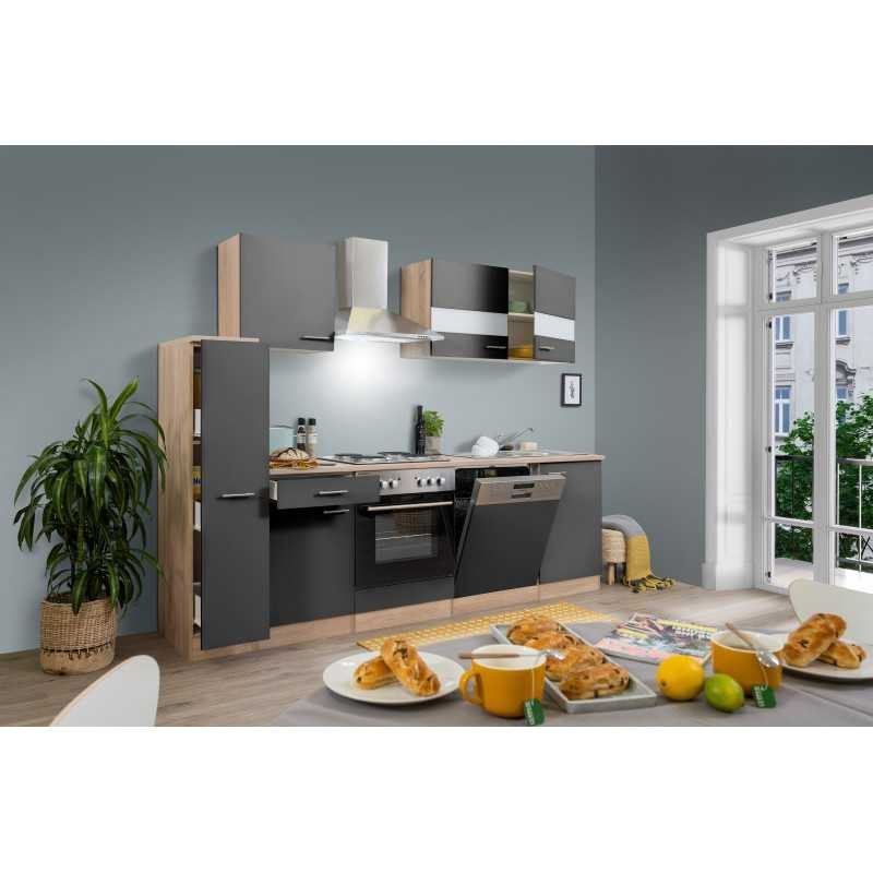 Komplettküchen: 698 - Küchenzeile Singleküche 250cm Eiche/Sägerau/Grau – Neu und originalverpackt aus Wallenwil von toesstalvertrieb