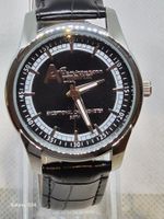 Schwarze Herrenarmbanduhr mit Lederarmband, 3 ATM