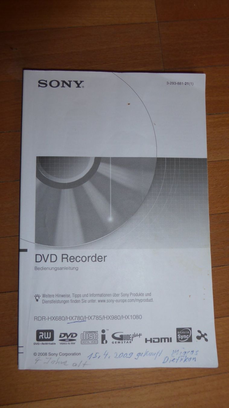 Sony Registratori: SONY Harddisk DVD-Recorder RDR-HX780 – Usato da Aeugst am Albis venduto da Drayprescot 3