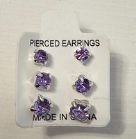 Neu! 3 x Steckohrringe m. eingefasstem Strass lila / violett
