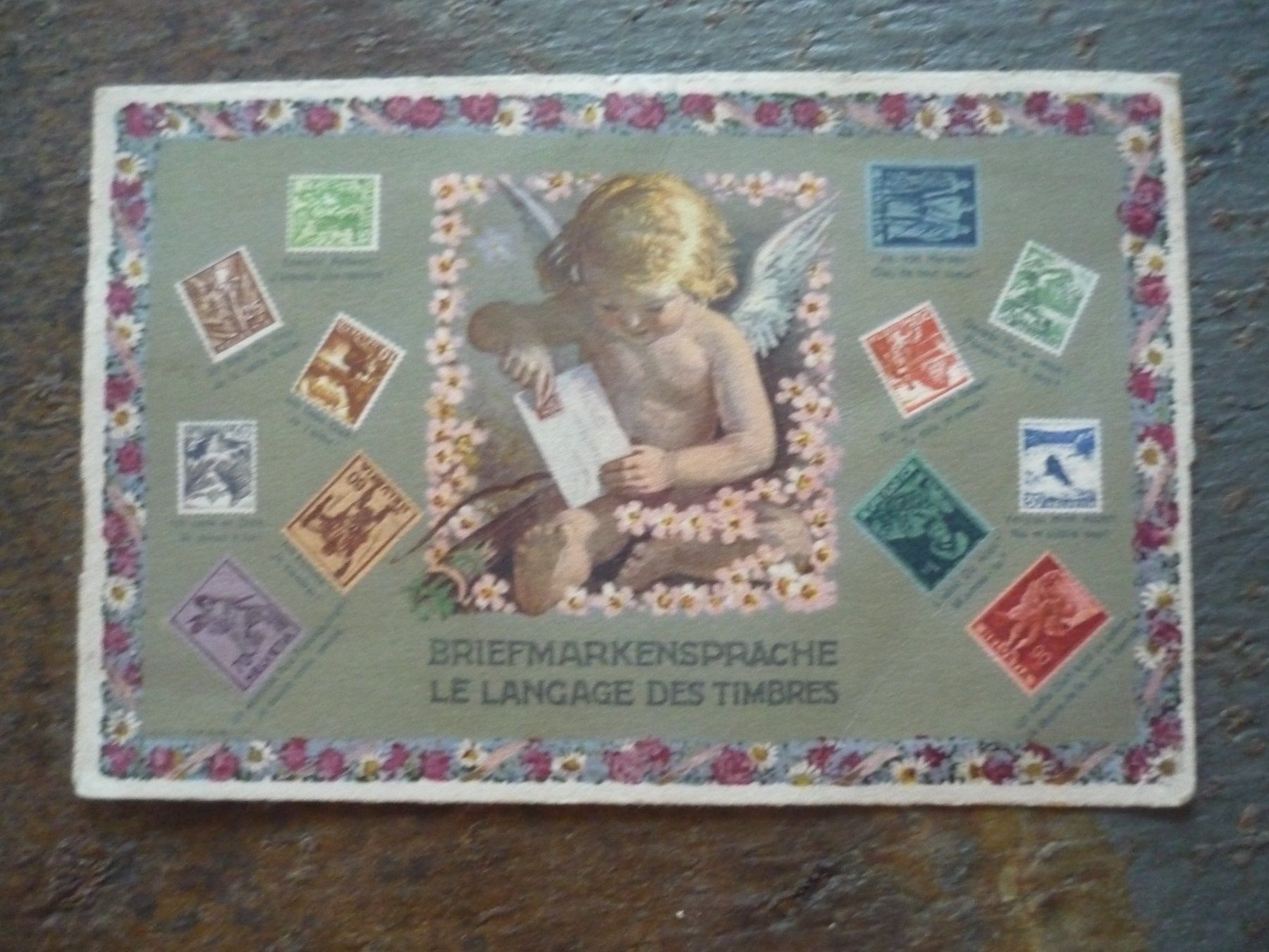 Cartoline postali: Alte Ansichtskarte, Engel mit Briefmarken, Briefmarkensprach – Usato da Langnau i. E. venduto da Laendu7000