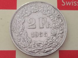 2 Franken 1955-vz, nur 1,032 Mio!