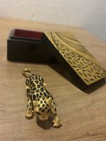 Vintage Leopard Brosche mit dekorativer Holzschatulle