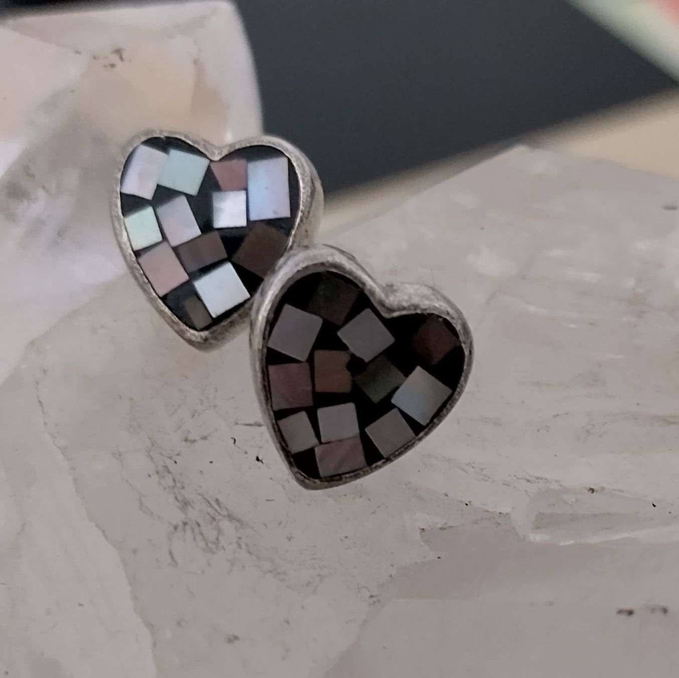 Ohrringe & -stecker: HERZ OHRRINGE SILBER 925 MIT PERLMUTT INLAY – Gebraucht aus Romanshorn von BoutiqueA 4