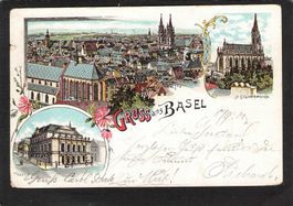 #Gruss aus Basel , Litho , gel. 1900