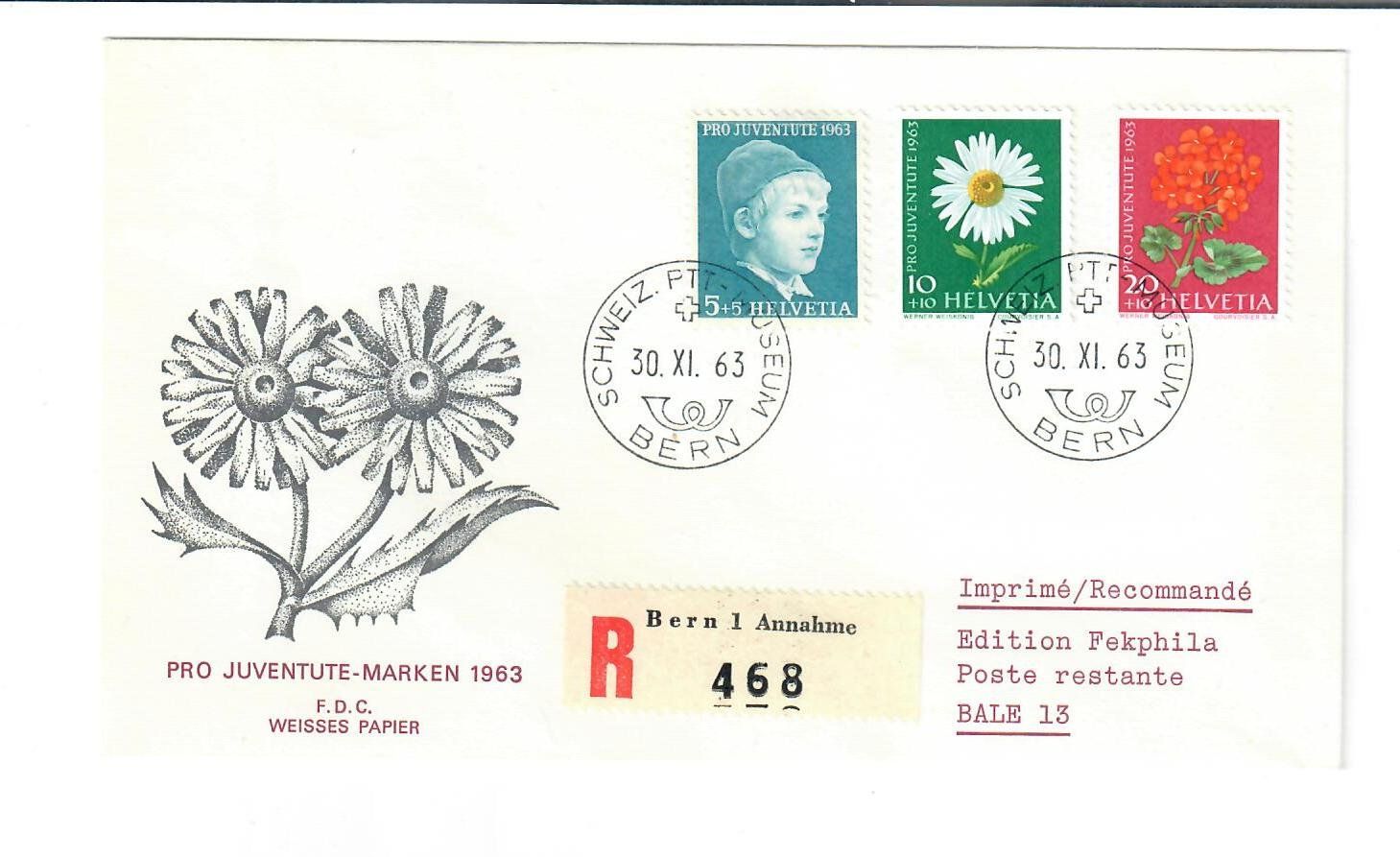 Alle Briefmarken: Pro Juventute FDC 1963 weisses Papier – Gebraucht aus Utzigen von a8b9c0