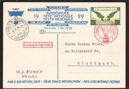 Bundesfeierkarte 1929 , Nr. 50 ll ,Ballonpost Landung Tegerf