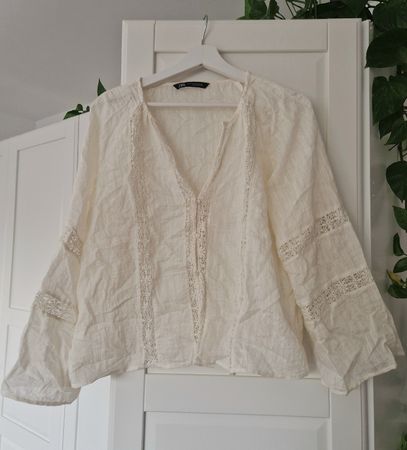 Zara - Bohoo Bluse in cremeweiss, Gr. S