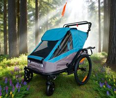 3in1 Veloanhänger für 2 Kinder mehrteilig GRAU/BLAU NEU