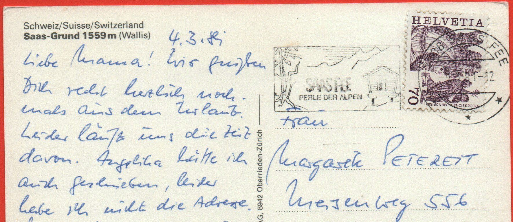 Cartoline postali: Gruss aus SAAS-GRUND Postauto – Usato da Jona venduto da philajona 1