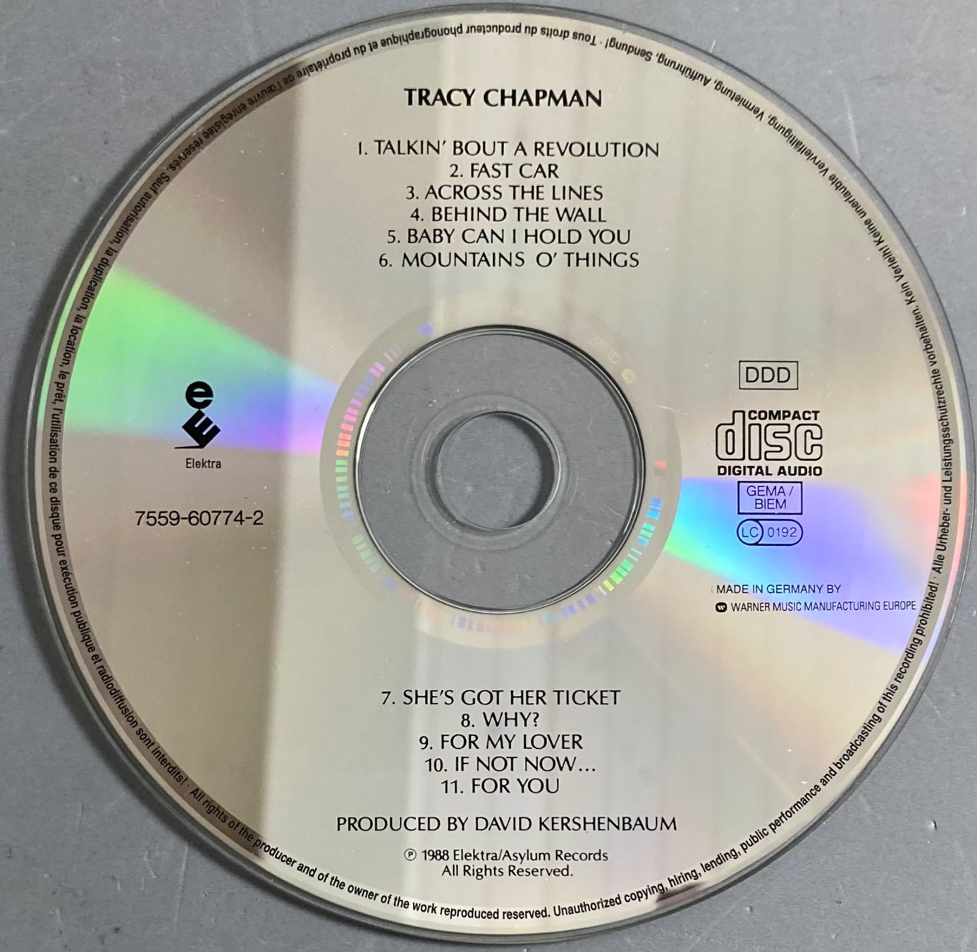 CD: TRACY CHAPMAN - TRACY CHAPMAN – Usato da Poliez-Pittet venduto da Newtown-Records 3