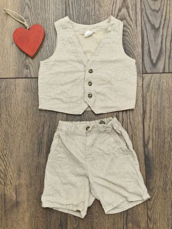 Kinder Set Gilet und Shorts H&M beige leinen-baumwolle 86
