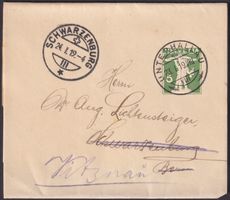 1919, Luxus-Stempel UNTERHALLAU (SH) nach Schwarzenburg