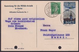Flug-Vorläufer I Aarau auf Offizieller Postkarte Kat: 1000.-