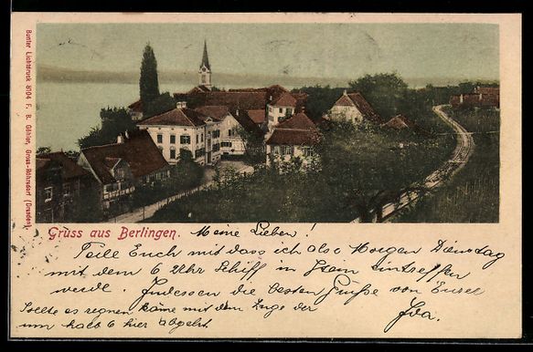 Cartoline postali: AK Berlingen, Ortsansicht mit Kirche – Usato da Berlin venduto da bartko-reher