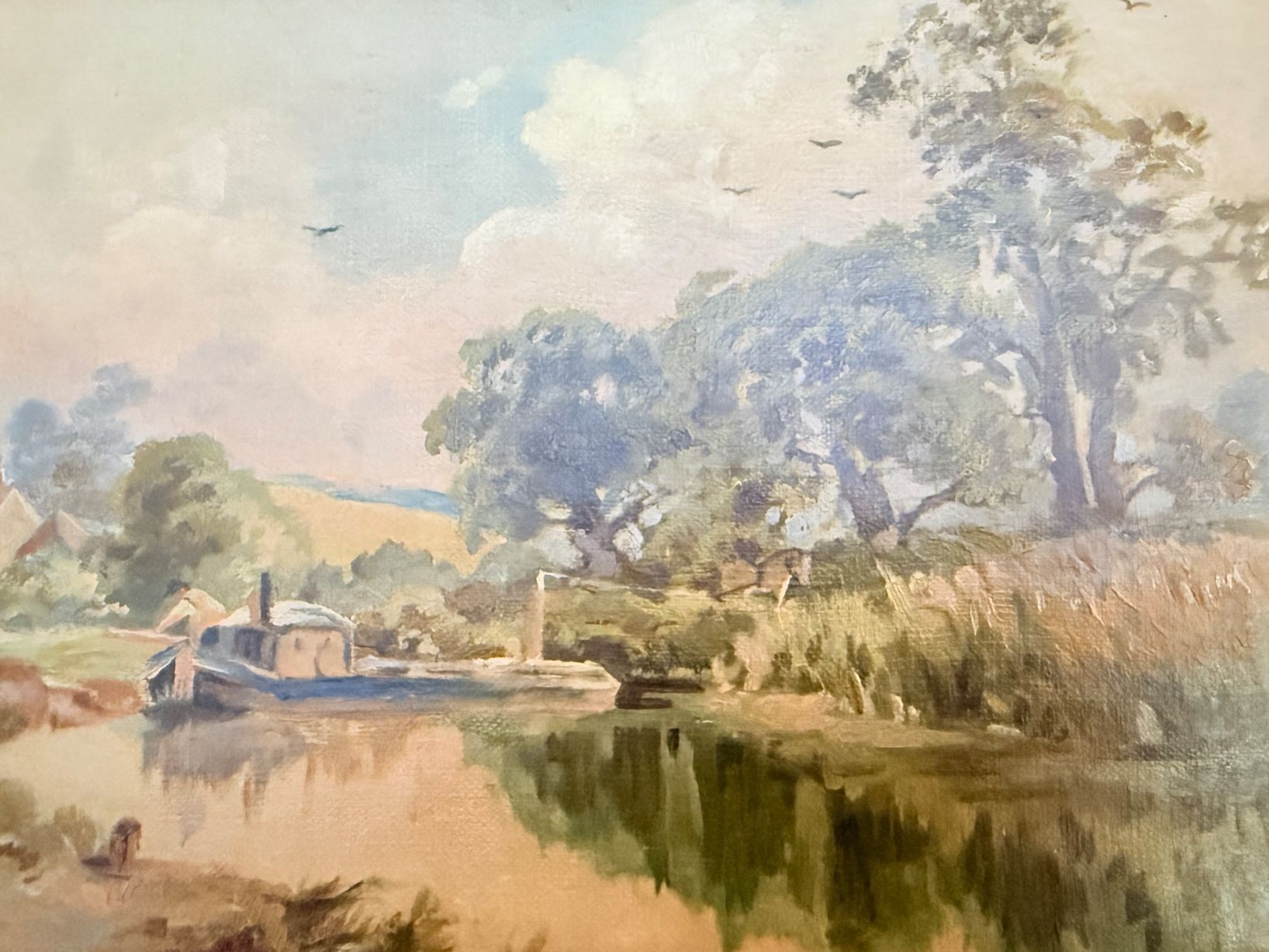Dipinti: Gemälde, Flusslandschaft mit Boot, signiert E. Forster. – Usato da Aesch ZH venduto da Tomy007008 1