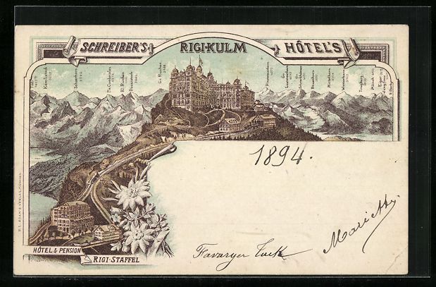 Ansichtskarten: Litho Rigi-Kulm, Schreiber's Hotel, Käm – Gebraucht aus Berlin von bartko-reher
