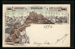 Litho Rigi-Kulm, Schreiber's Hotel, Käm